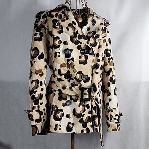 Silk Animal Print Lightweight Belted Long Sleeved Double Breasted Jacket Classic